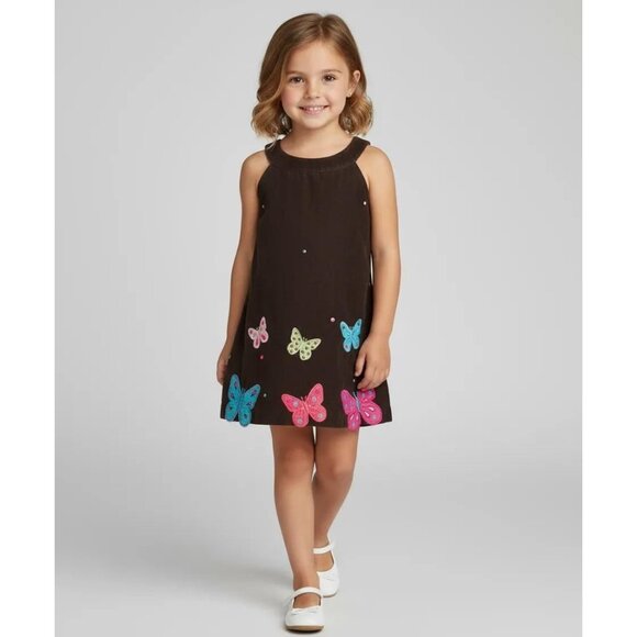 Bonnie Jean Other - Bonnie Jean Girls Butterfly Applique Corduroy Halter Jumper Dress Brown Size 6X